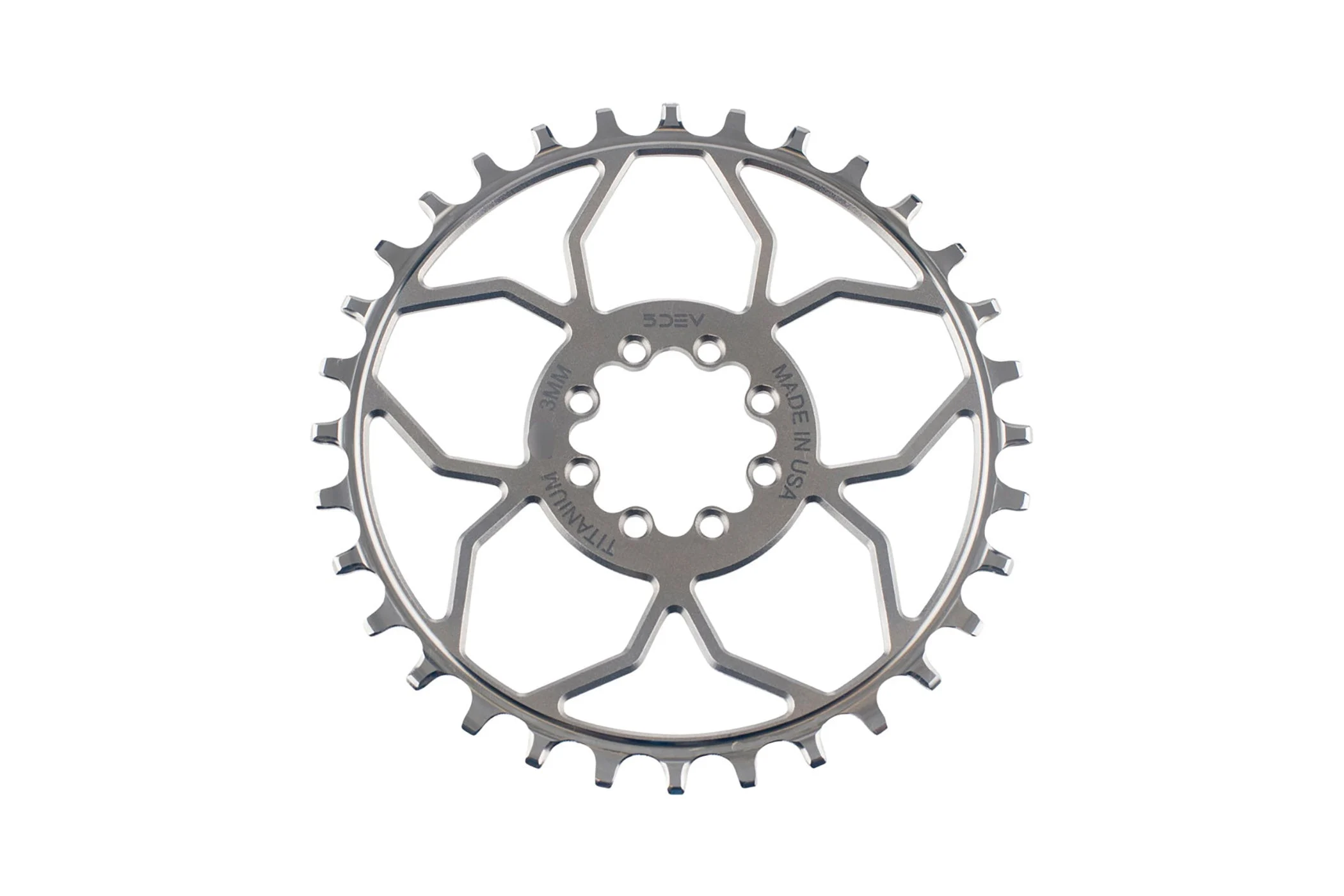 5DEV Titanium T-Type Direct Mount Chainring, 8-Bolt, 3mm Offset