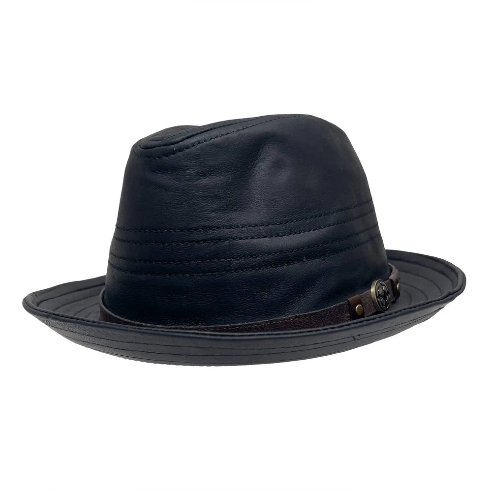 Balboa | Mens Black Leather Fedora Hat