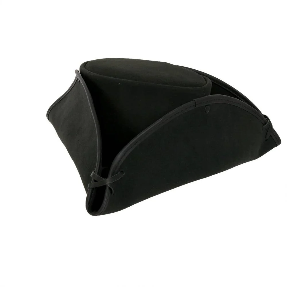 Blackbeard | Mens Black Tricorne Leather Pirate Hat