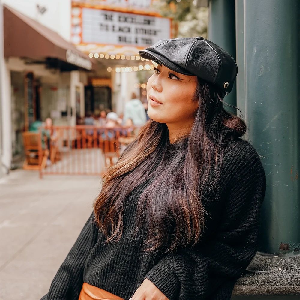 Bourbon St | Womens Black Leather Cap