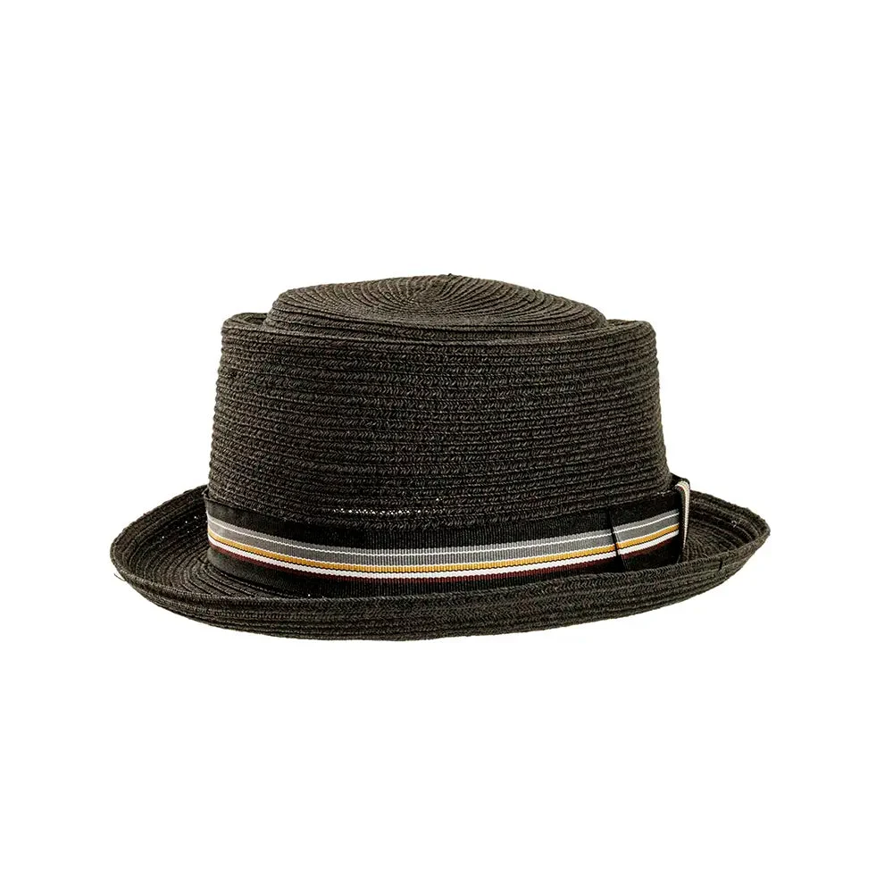 Detroit | Mens Black Fedora Straw Pork Pie Hat