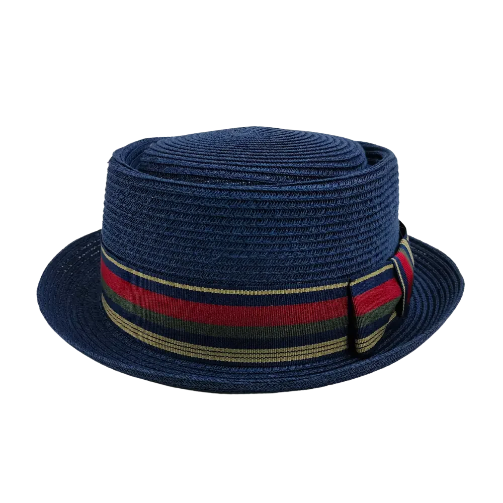 Detroit | Mens Navy Fedora Straw Pork Pie Hat