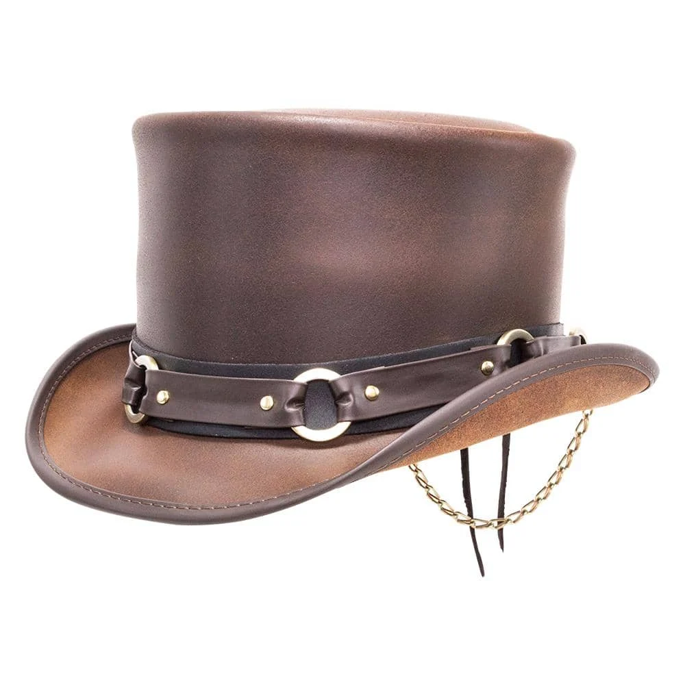 El Dorado SR2 | Mens Brown Leather Top Hat with SR2 Hat Band