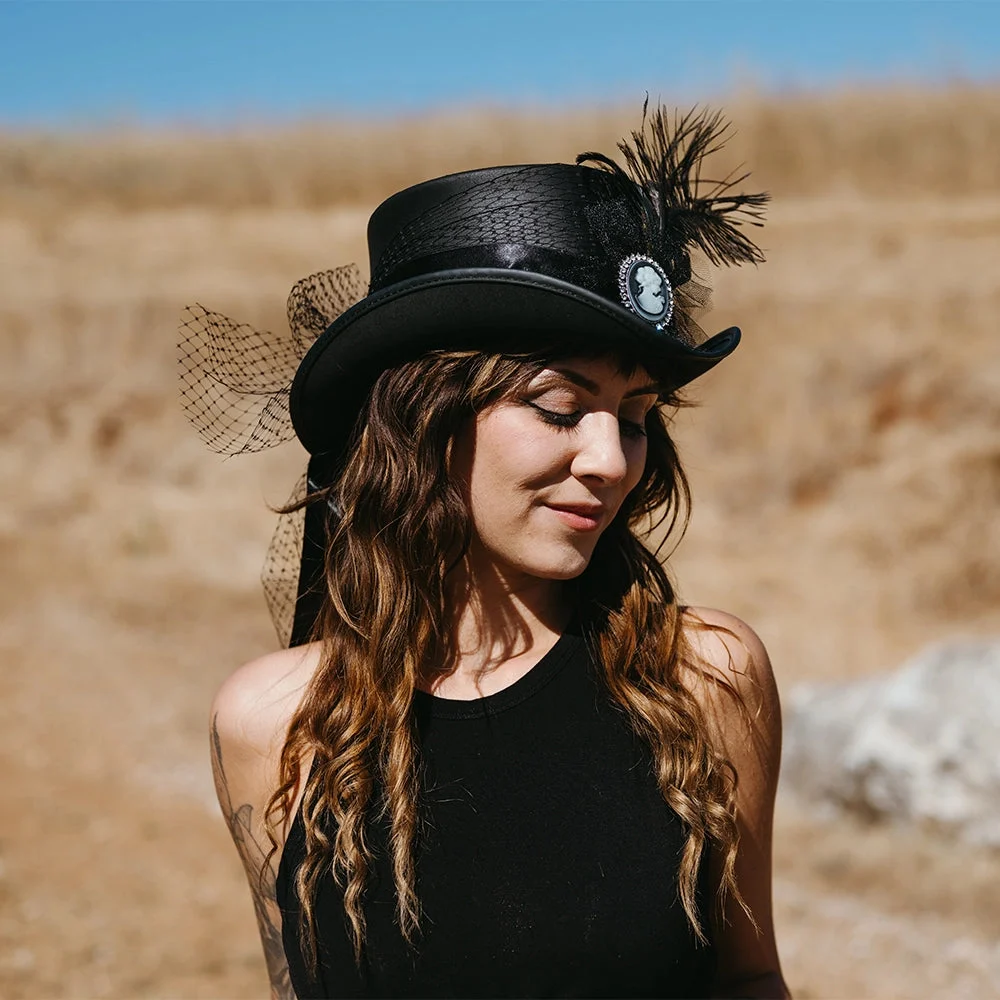 Fancy | Womens Black Victorian Leather Top Hat