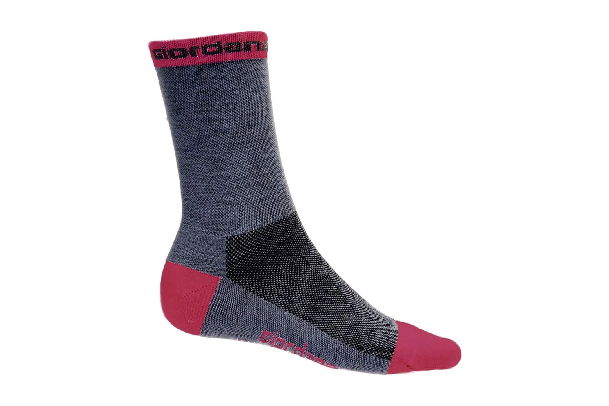 Giordana Merino Wool Tall Cuff Socks Grey W/Pink