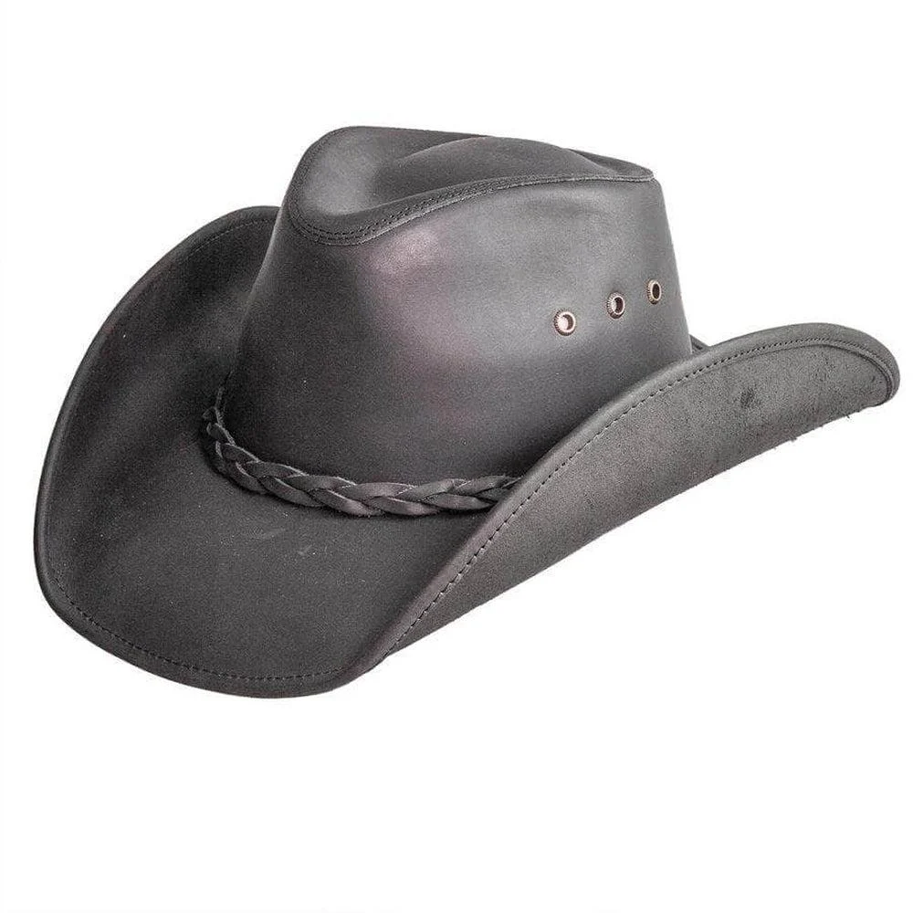 Hollywood | Mens Black Leather Cowboy Hat
