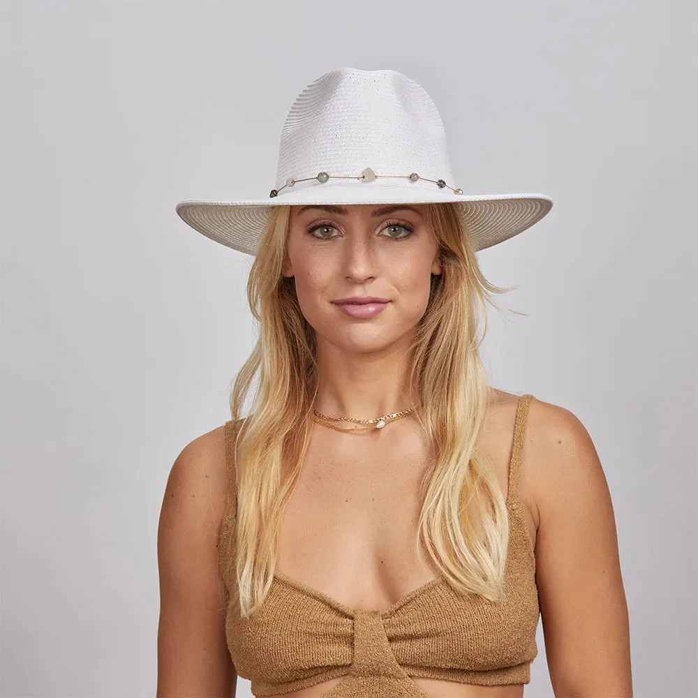 Jewel | Womens White Sun Hat with Bead Trim