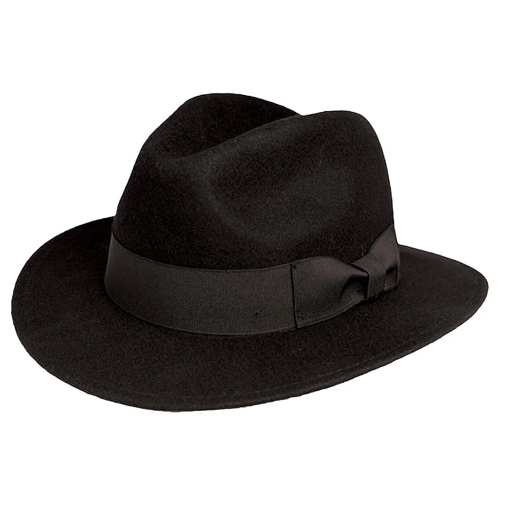 Kenny K - Black Wool Felt Safari Fedora Hat