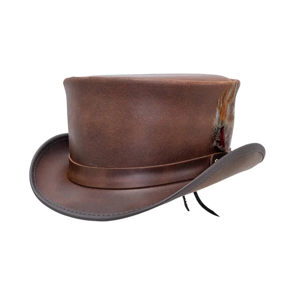 Marlow | Mens Brown Leather Top Hat with LT Hat Band