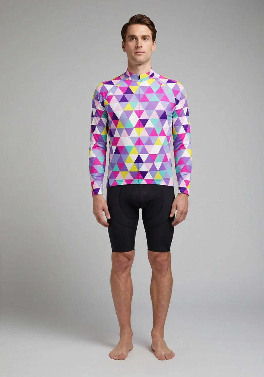 Men's High Viz Funky Triangles Long Sleeve Cycling Jersey