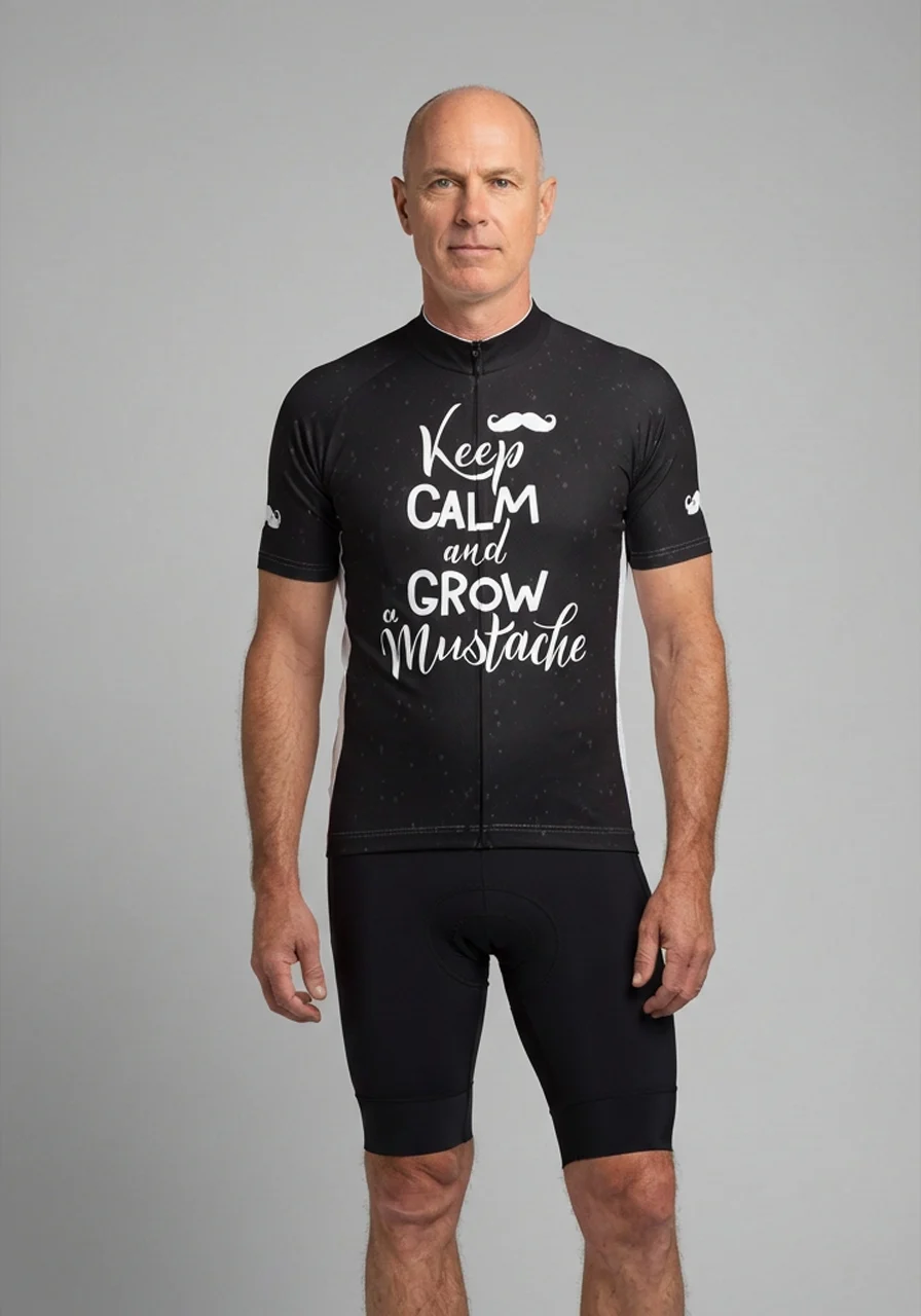 Men's Keep Calm and Mustache Short Sleeve Cycling Jersey