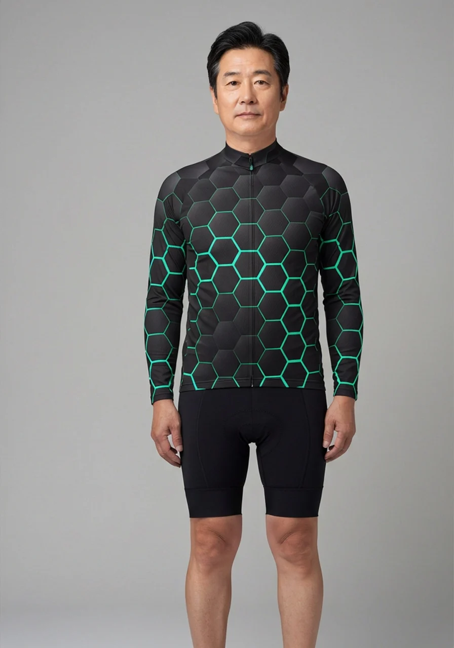 Men's Neon Hexagon Long Sleeve Cycling Jersey