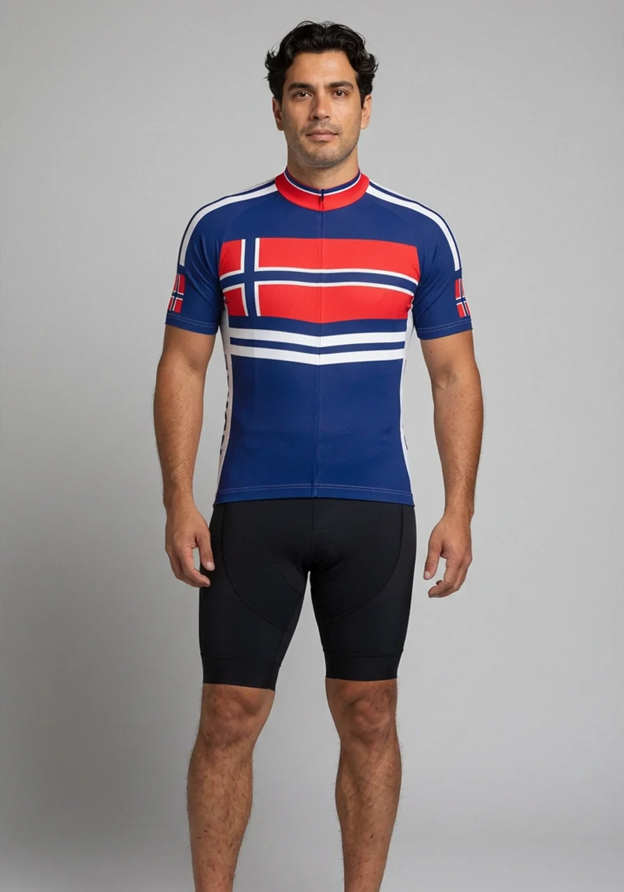 Men's Norway Norge National Flag Short Sleeve Cycling Jersey