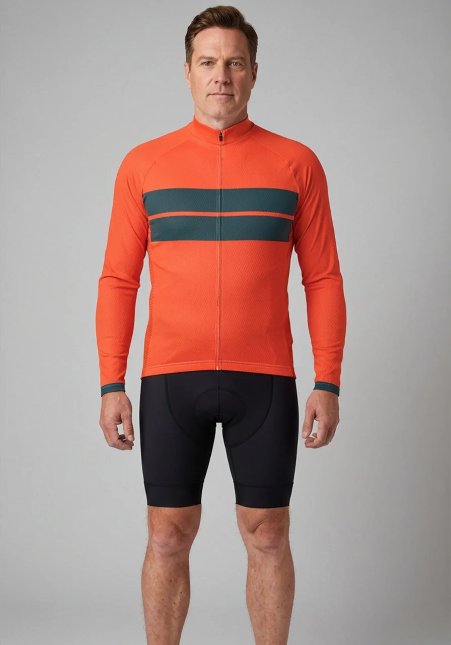 Men's Retro Two Stripe Long Sleeve Cycling Jersey
