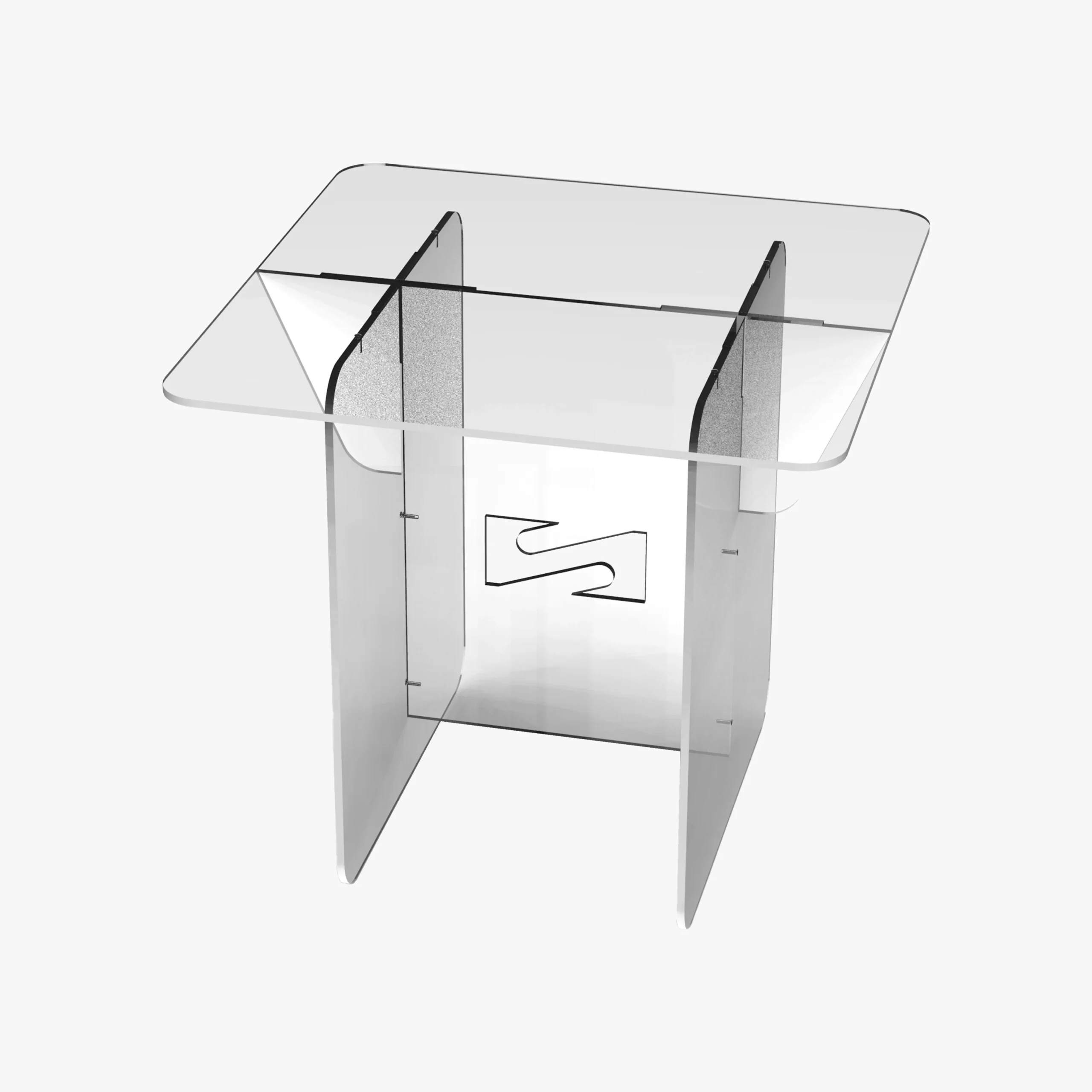 Mesa desmontable de plexiglás reciclado
