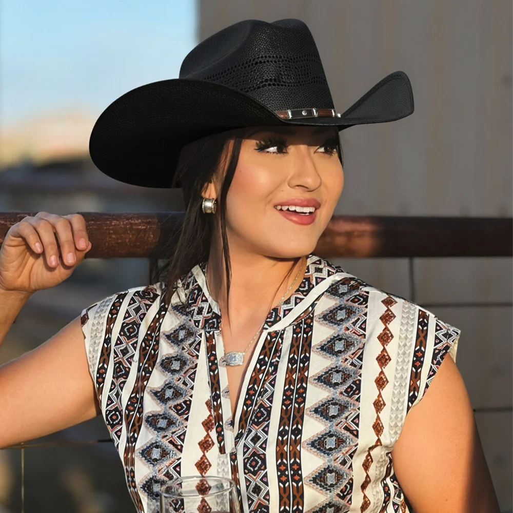 Montana | Womens Black Straw Cowgirl Hat with Western Hat Band