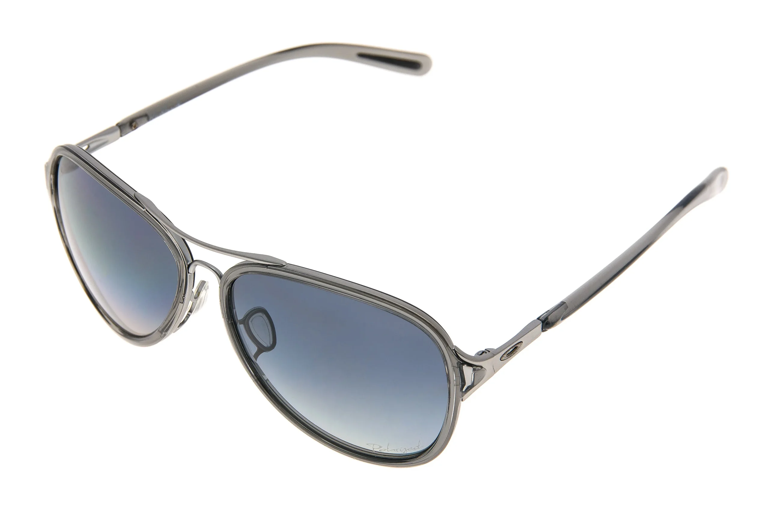 Oakley Kickback Sunglasses Satin Chrome Frame Black Iridium Polarized Lens