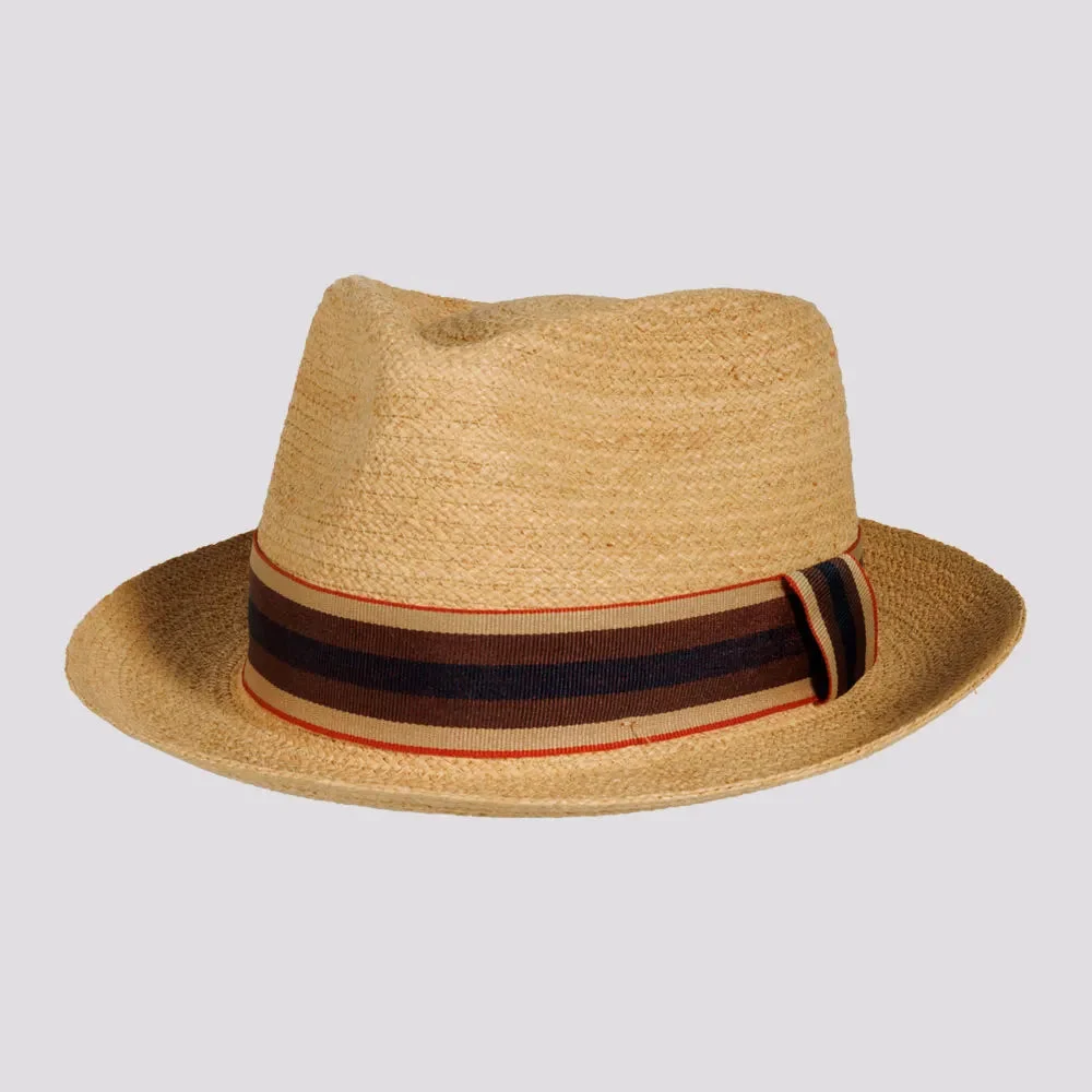 Oslo | Mens Natural Woven Raffia Braid Fedora Hat with Striped Band
