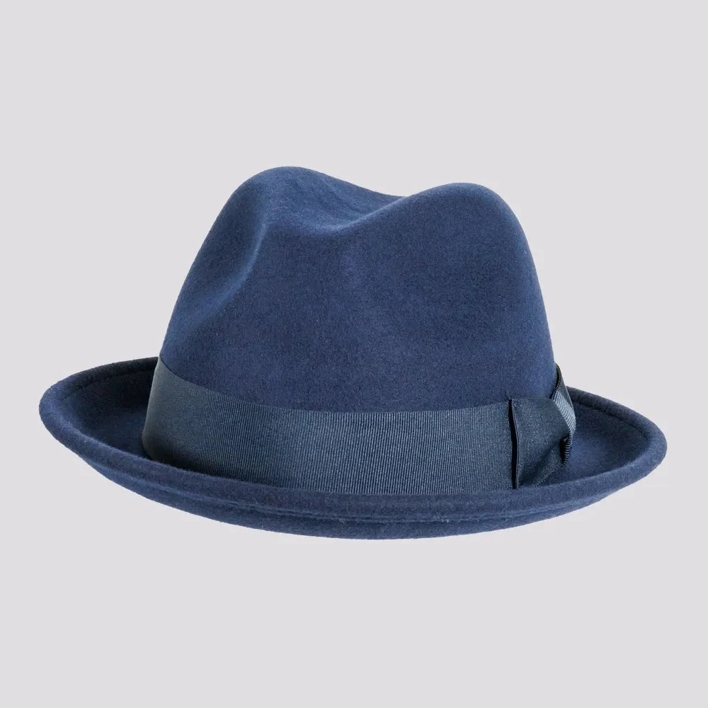 Pablo | Mens Navy Wool Felt Pinch Front Fedora Hat