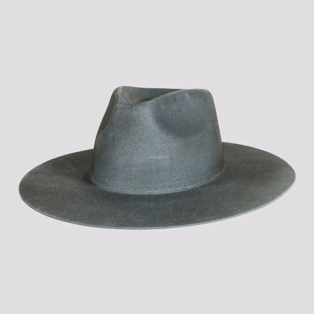 Rancher | Womens Dirty Blue Wide Brim Felt Fedora Hat