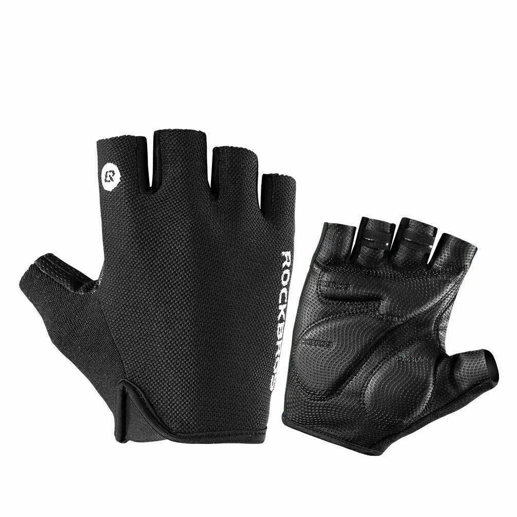 ROCKBROS Bicycle Cycling Gloves Fingerless Shockproof Breathable Leather Gloves