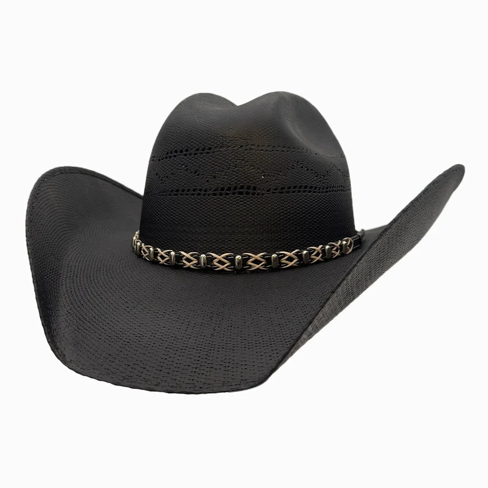 Silas | Mens Black Bangora Straw Cattleman Crown Cowboy Hat