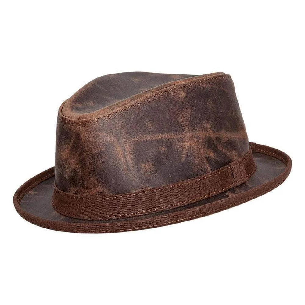 Soho | Mens Chocolate Trilby Leather Fedora Hat