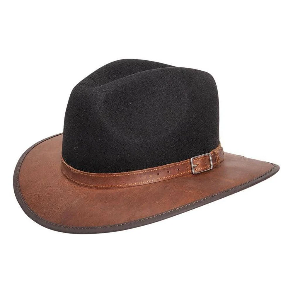 Summit | Mens Coal Felt Leather Fedora Hat