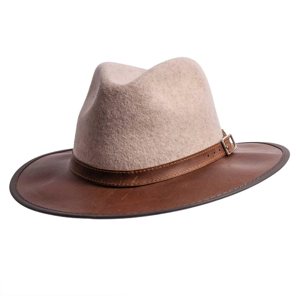 Summit | Mens Oatmeal Felt Leather Fedora Hat