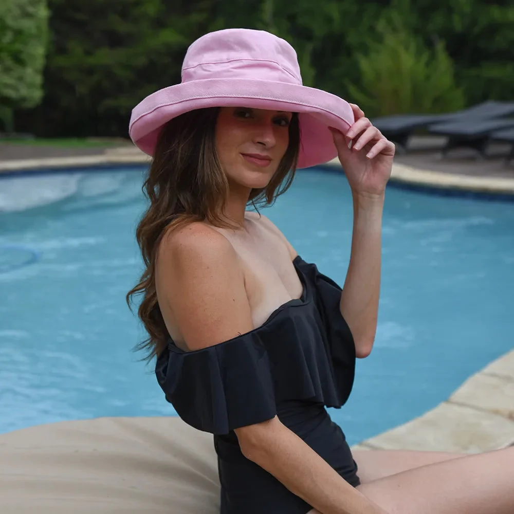 Sunny | Womens Pink Cotton Wide Brim Sun Bucket Hat
