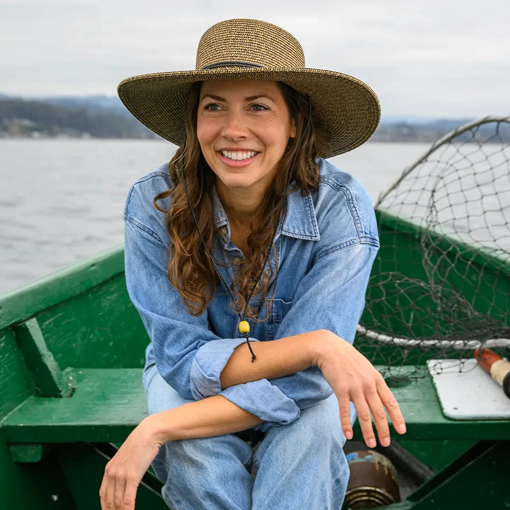 Trevi | Womens Coffee Wide Brim Straw Sun Hat