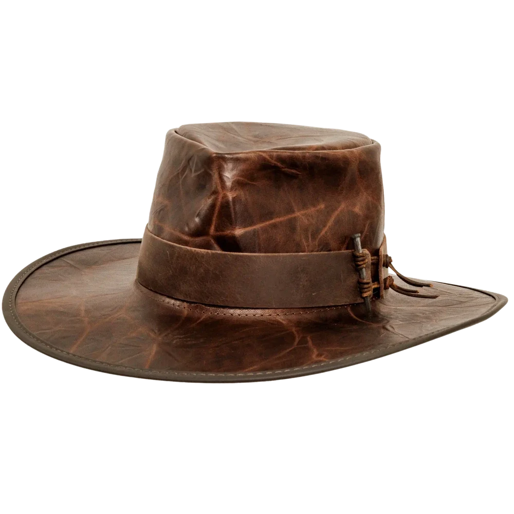 Unforgiven | Mens Brown Wide Brim Bison Leather Outback Hat