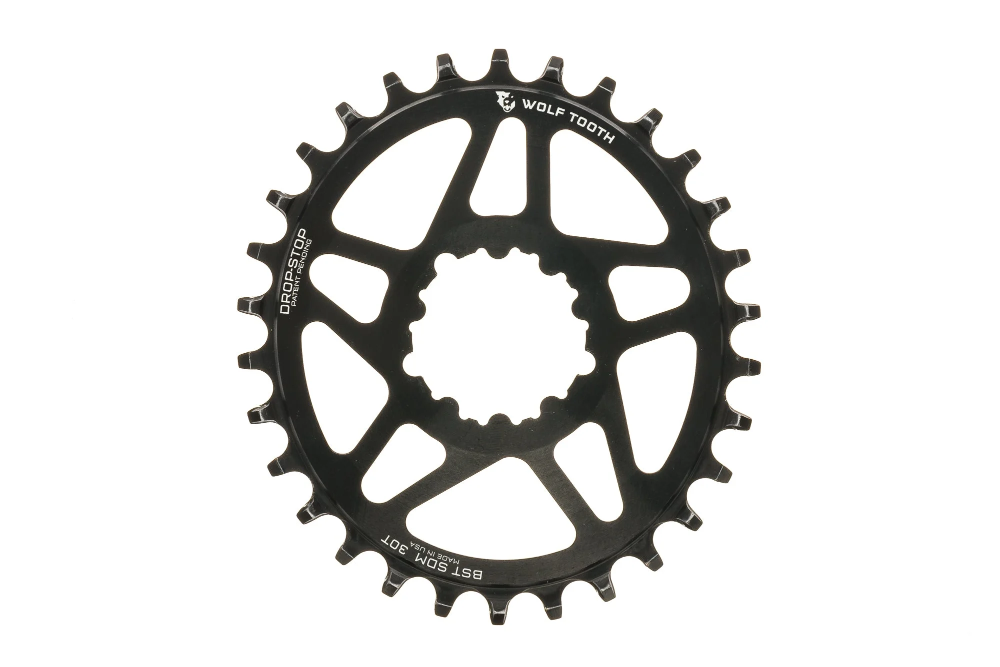 Wolf Tooth Drop-Stop Oval Chainring 10-12 Speed 30T Direct Mount Black