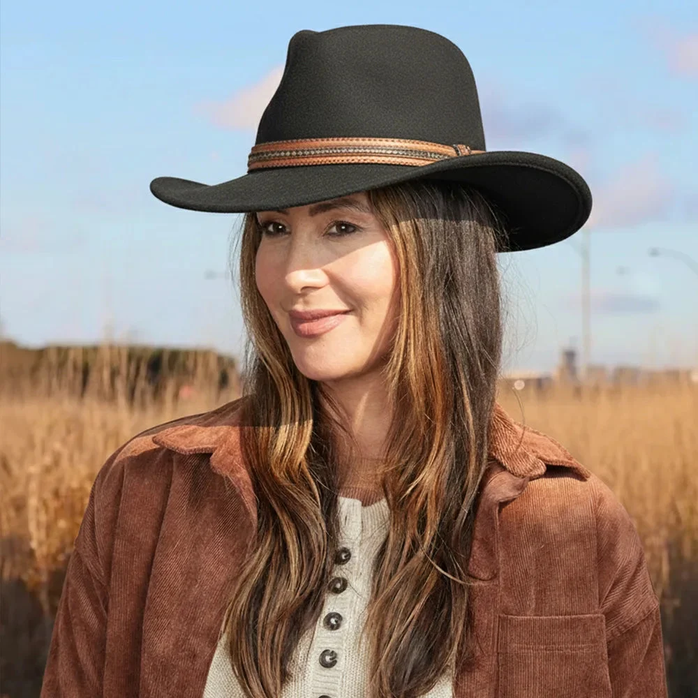 Zion | Womens Black Crushable Wool Felt Outback Hat